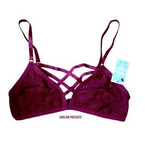 Anemone Lace Strapy Cage Front Bra Women Burgundy Size M